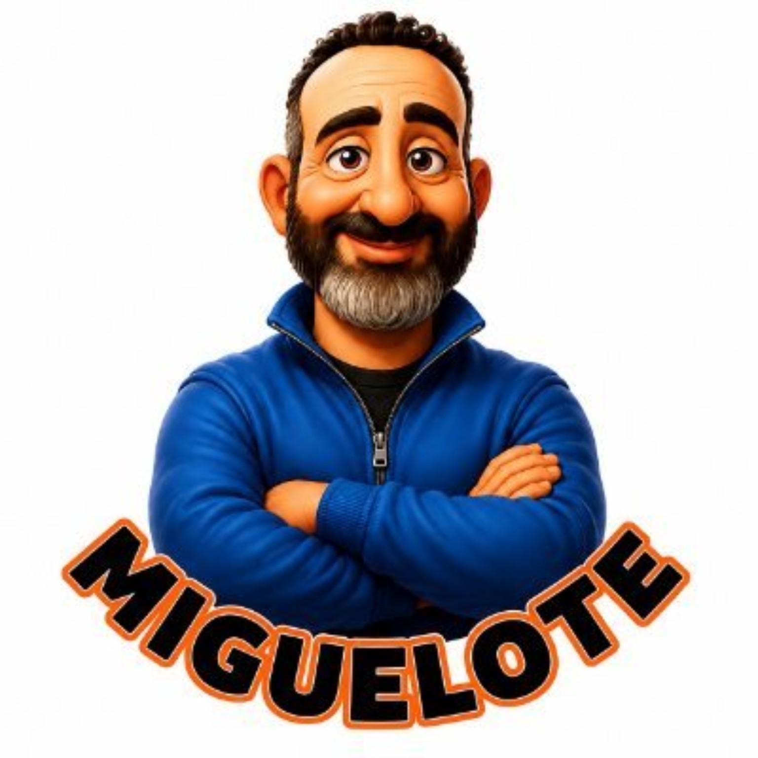 MIGUELOTE, illustration wearing a blue jacket